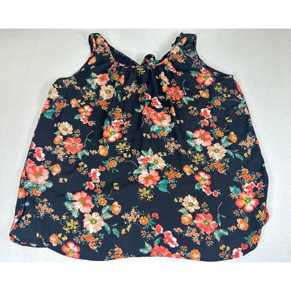 Sweet Rain Floral Blouse Women 1X Black Boho Cottagecore